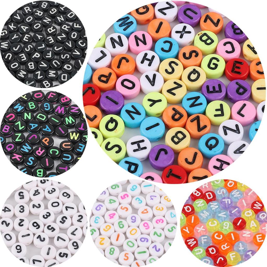 4x7mm 100Pcs Mixed English Letter Number Acrylic Flat Beads for DIY Jewelry Making Bracelet Necklace