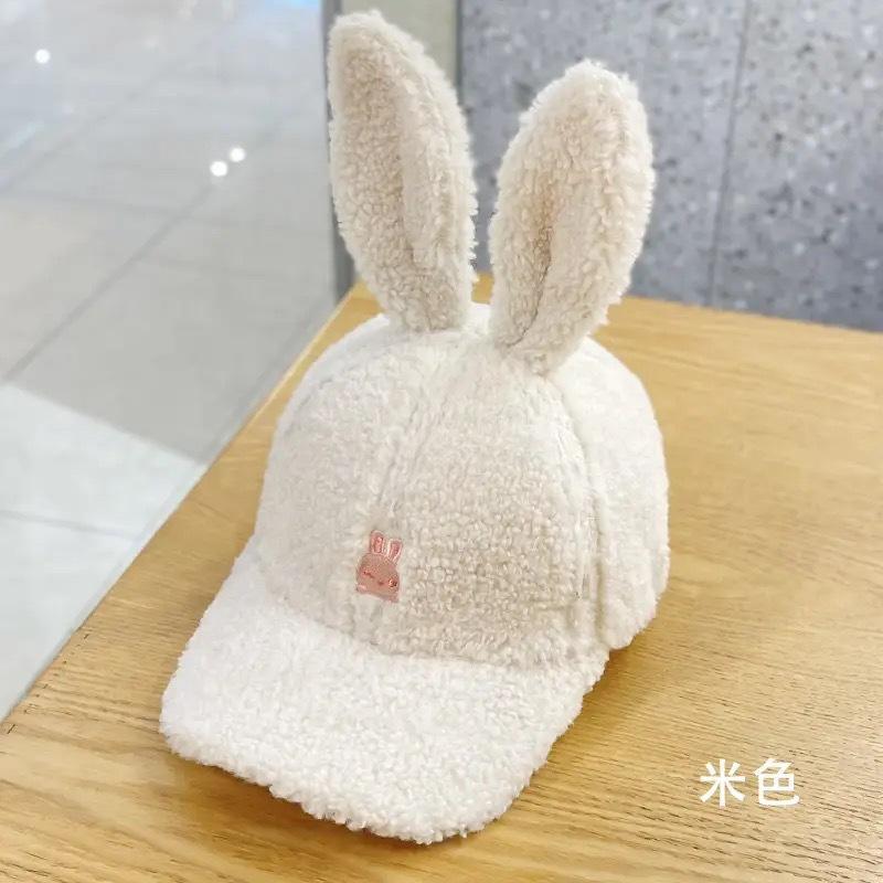 Internet Celebrity Cap Cute Rabbit Ears Baseball Cap Children Autumn and Winter Warm Lamb Wool Show Face Small Embroidery