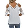 Women's Summer V-neck Short Sleeved T-shirt Off Shoulder T Shirts Ladies Lace Hollowed Out T Shirts