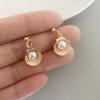 Fashion Simple Stud Earrings for Women Girl Shell Imitation Pearl Vintage Trendy Women's Zircon Golden Copper Color Eararings
