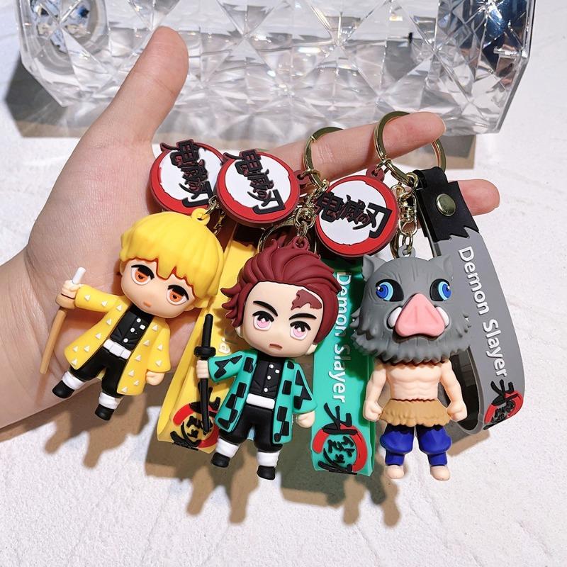 Demon Slayer keychains, anime doll car and motorcycle keychain accessories, cute character bag pendants, cartoon couple pendants