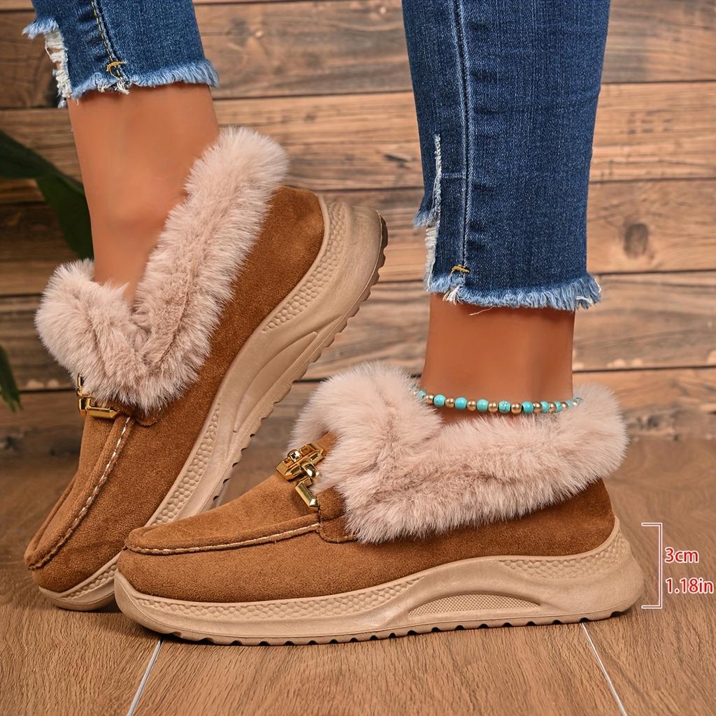 Women's Winter New Versatile Snow Boots, Fashionable Plus Size Thick Sole Height Increasing Slip-On Lazy Shoes