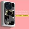 Vertical Grain Leather Cartton Shiny Cat Shell Soft Silicone Phone Case Back Cover with Camera Lens Full Protection for iPhone