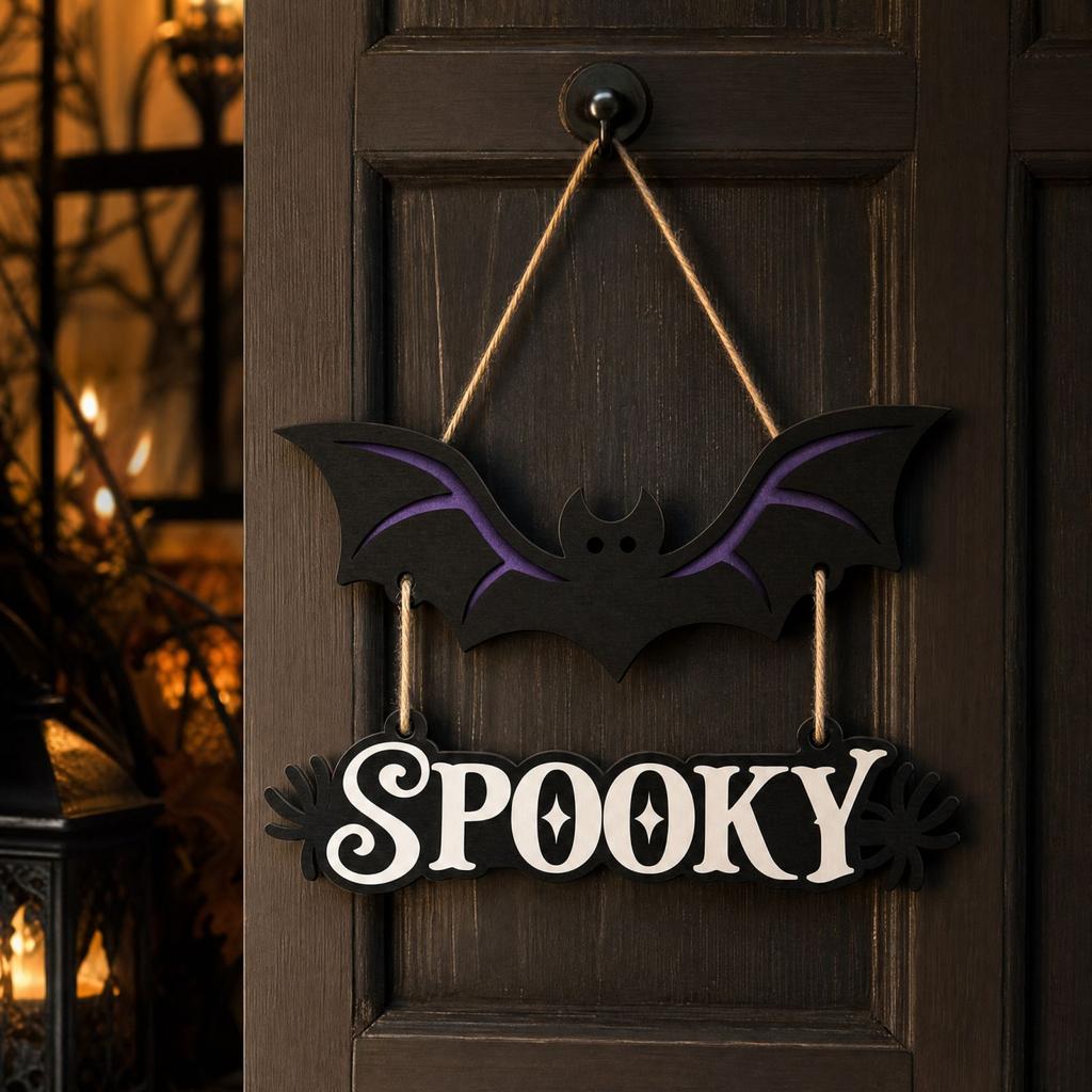 Wooden Halloween Hanging Sign Decoration for Party Home Mantel Porch