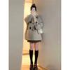 Womens Short Wool Blend Coat With Hood Horn Buttons Korean Style Oversized Winter Outerwear