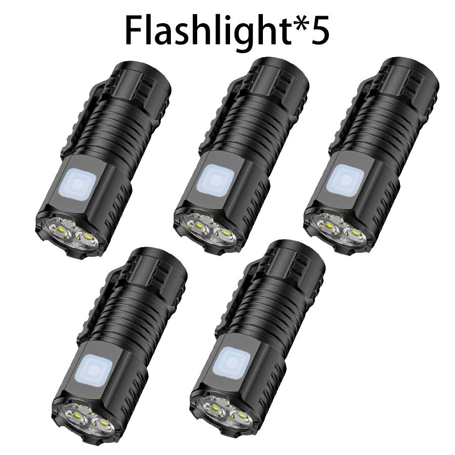 Three Eyed Portable Flashlight USB Rechargeable Lamp with Built in Battery LED Torch Waterproof Outdoor Camping MINI Handlights