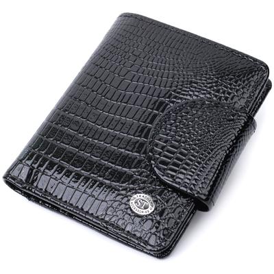 Medium Size Women's Wallet Made of Genuine Patent Leather ST Leather 22686 Black