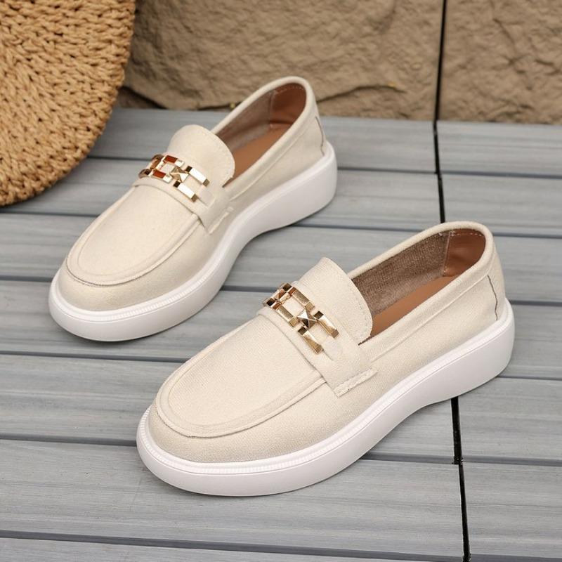 Women's Fashi Faux Suede Loafers Metal Buckle Slip Thick Sole Platform Sneakers Casual Comfort Daily Walking Shoes Lady