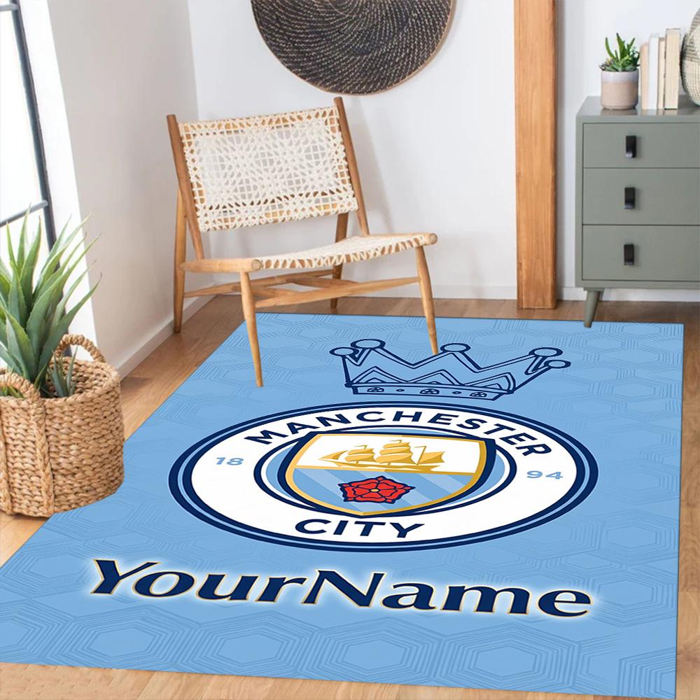 Manchester City Personalized Name Carpet Suitable for Bedrooms Balcony Playrooms Game Room Antislip Carpet Decorate Offices Wedding Party Gift