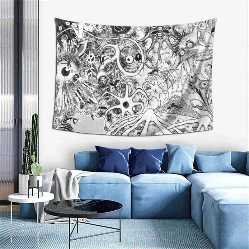 Japanische Horror-Manga Wandteppich Tomie Unlimited Junji Ito Wandbehang Gruselige Ästhetik Hexerei-Zubehör Anime Raumdeko