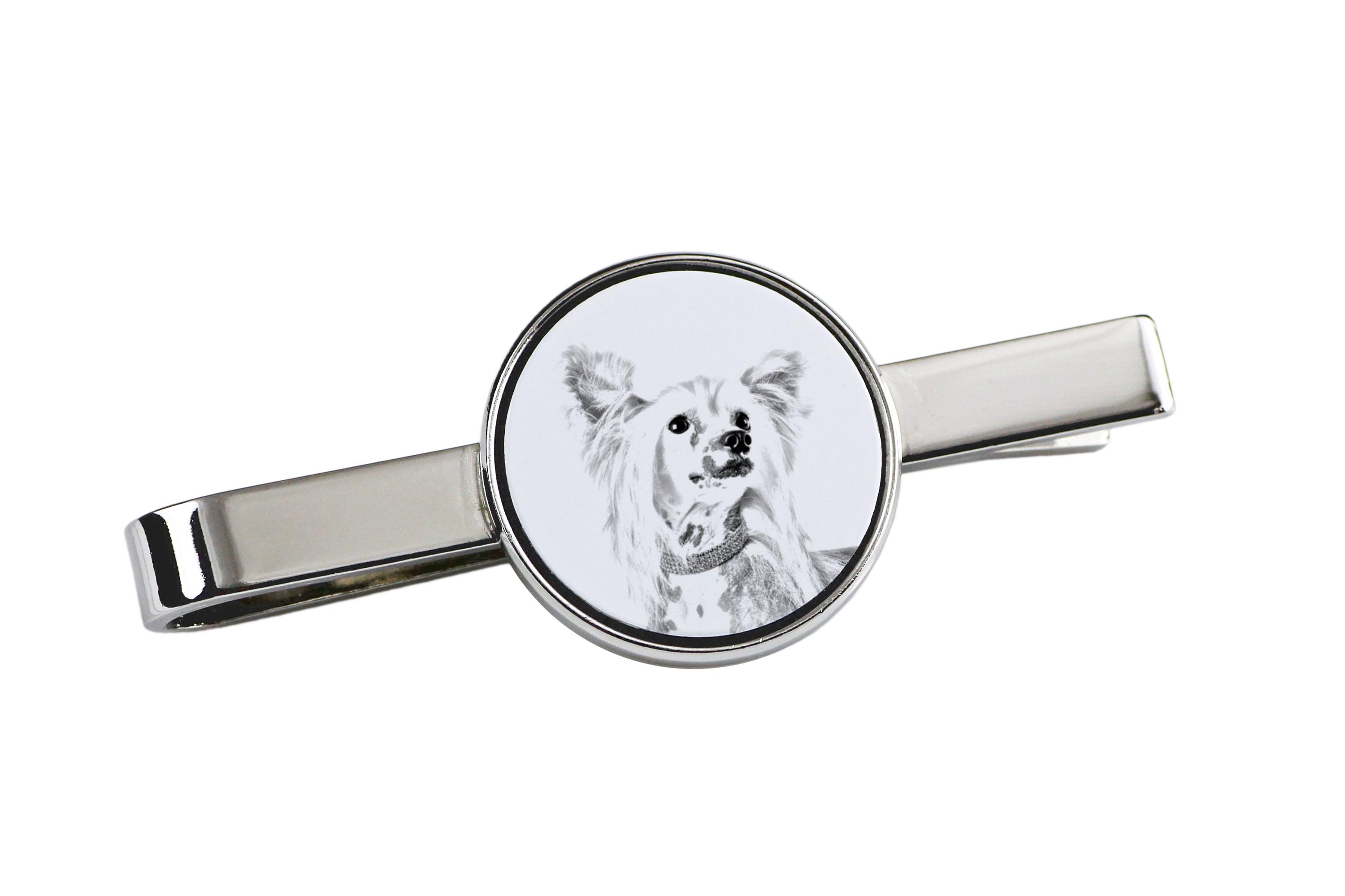 

Chinese Crested Dog, Puff - tie clip with a dog, personalized tie clip, a unique gift for a man from the Art-Dog brand срібний