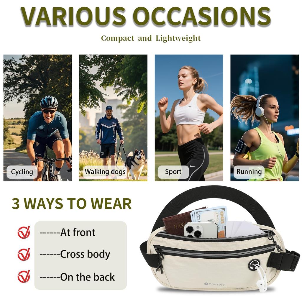 TINYAT Waist Security Hidden Waist Perfect for Overseas Travel and Running Pouch, Pouch, Anti-Pickpocket, Pouch, Bag, Slim, Water-Repellent,