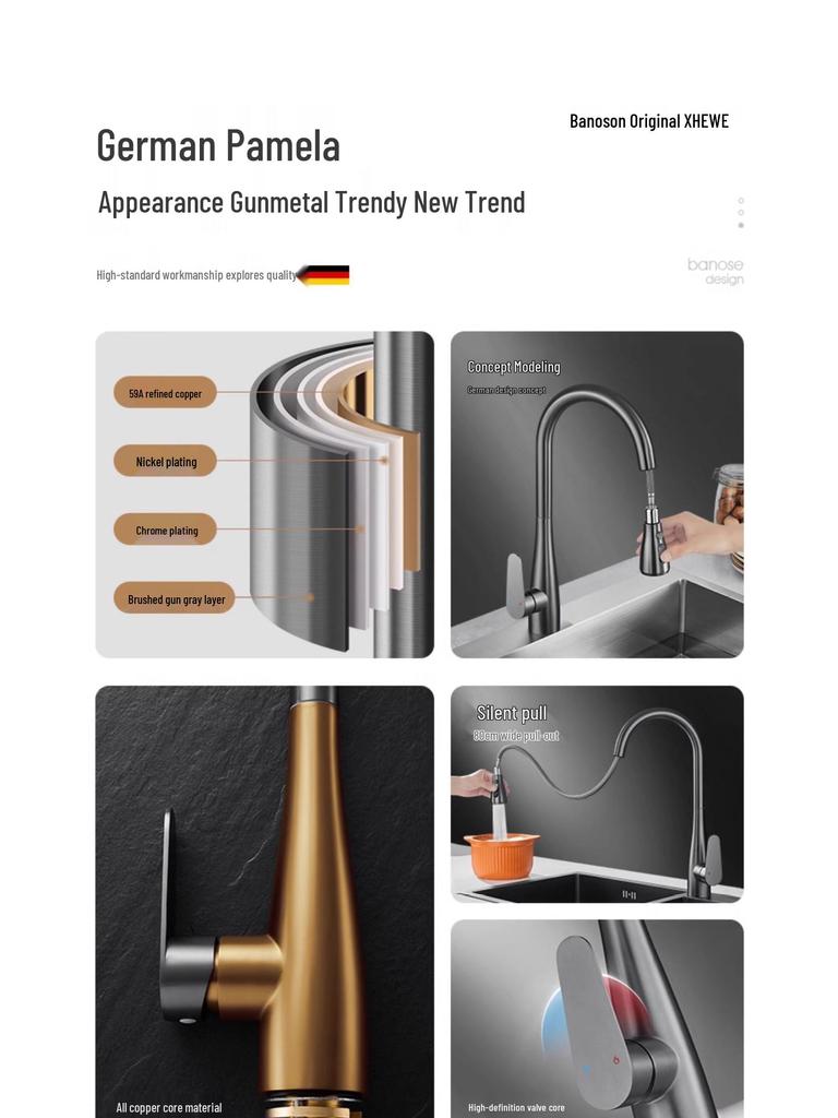 All-Copper Kitchen Pull-Out Faucet with 360° Rotation & Dual-Use Hot/Cold for Vegetable Sink
