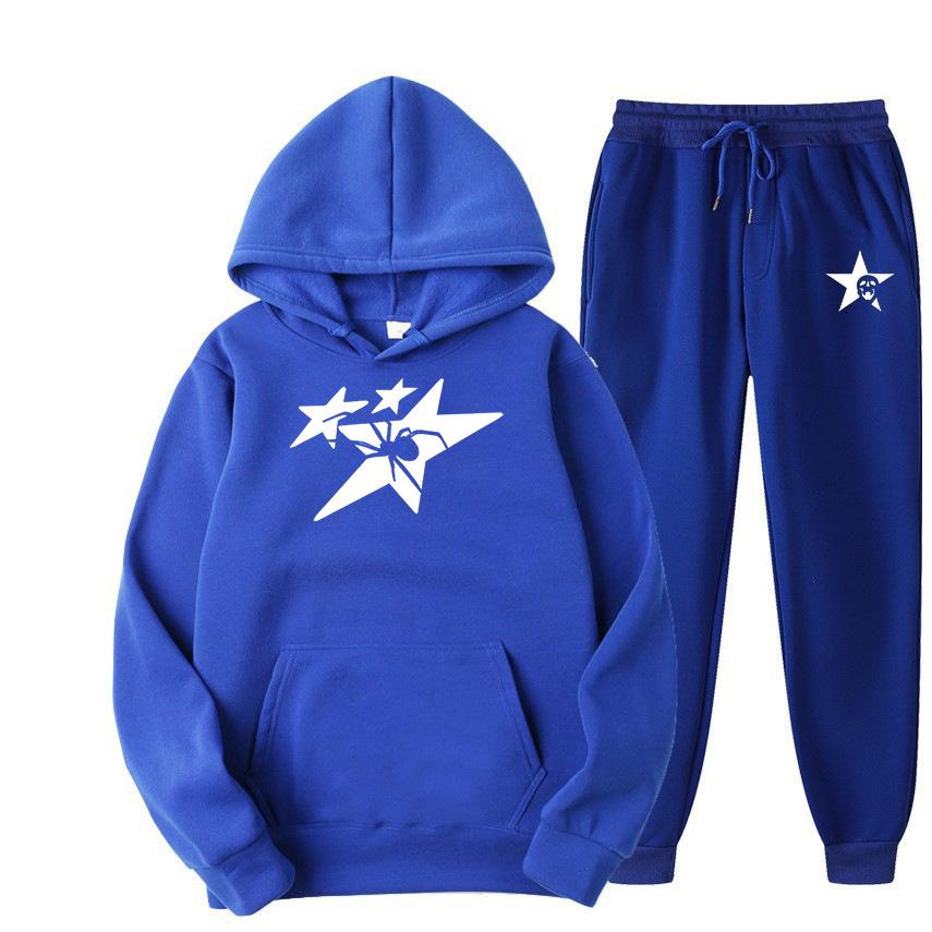 Direct supply Printed hooded sweater sweatpants set Loose casual men's sweater set Manufacturers have a large number of spot