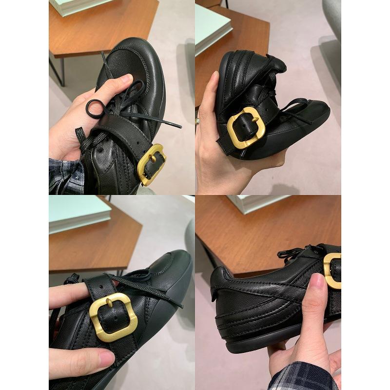 Cowhide grape ma same retro double shoelaces belt buckle sheepskin round head versatile casual moral training shoes women's small leather shoes
