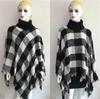 European and American High Neck Plaid Cape - Batwing Sleeve Knitted Pullover Shawl for Women