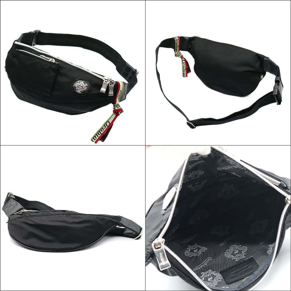 Orobianco Men's Genuine Leather Limonta Nylon Shoulder Bag, Made in Italy, Mini, Crossbody, Nylon and Leather, GOCCIA-C (NERO/Black) [Parallel Import]