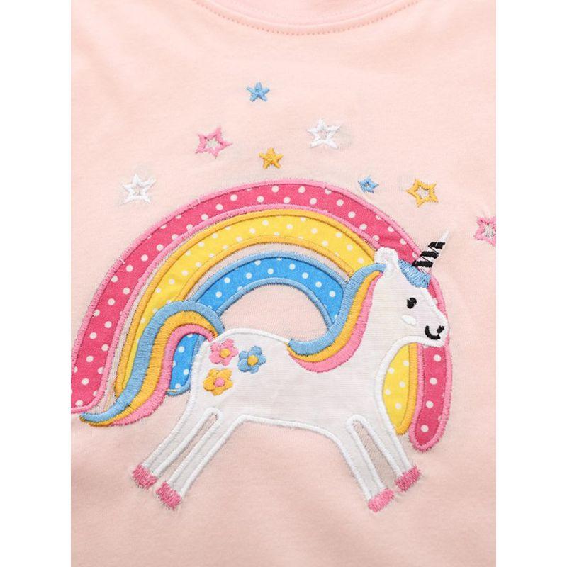Ins Girls' Pink Short-Sleeved T-Shirt Pure Cotton Baby Unicorn Half-Sleeved Stylish Top Casual Summer Bottoming Shirt
