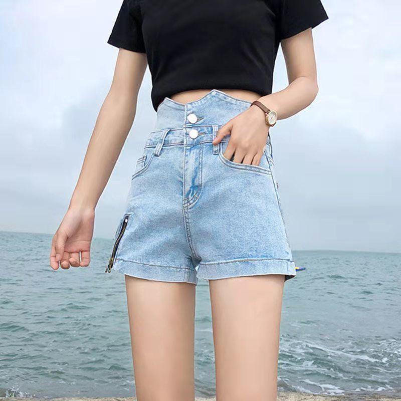 Cowboy Shorts for Women Summer High Waisted A-line Slit Zipper Trendy Outerwear Wide Leg Shorts