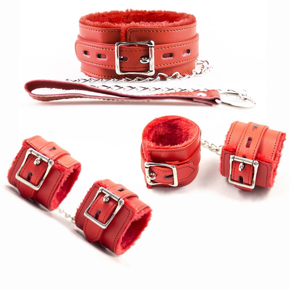 Collar Set Premium Bondage Set Plush Restraint Kits Luxury Collar Anklecuff and Handcuffs Submissive Sex Toy for Fetish Play Fun