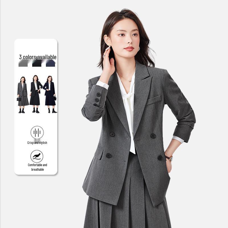 Women's Gray Professional Blazer & Skirt Set - Spring/Autumn 2024 High-End Civil Servant Interview Wear