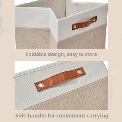 Large Capacity Linen Fabric Storage Basket Foldable Multi-purpose Clothes Storage Bin Side Handles Sorting Box Clothes