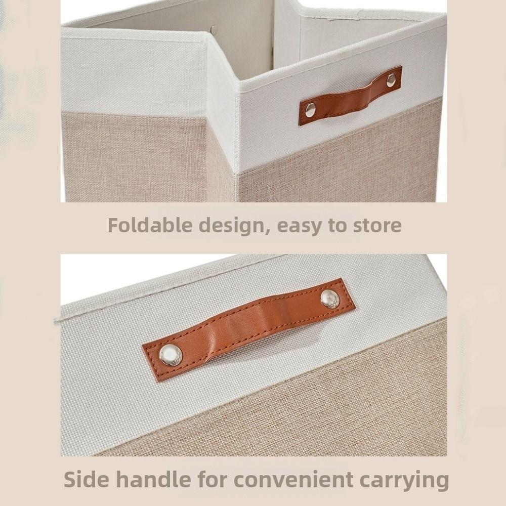 Side Handles Linen Fabric Storage Basket Foldable Toys Sorting Box Clothes Storage Bin  Key