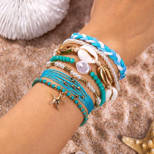 European American Fashion Bohemian Layered Beaded Bracelets Elastic Ethnic Bracelets for Women Female Bangle Bracelet