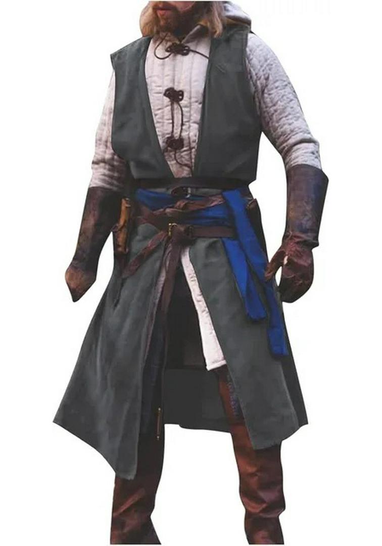 Men s Viking Hooded Cloak & Sleeveless Renaissance Tabard Costume XXXL