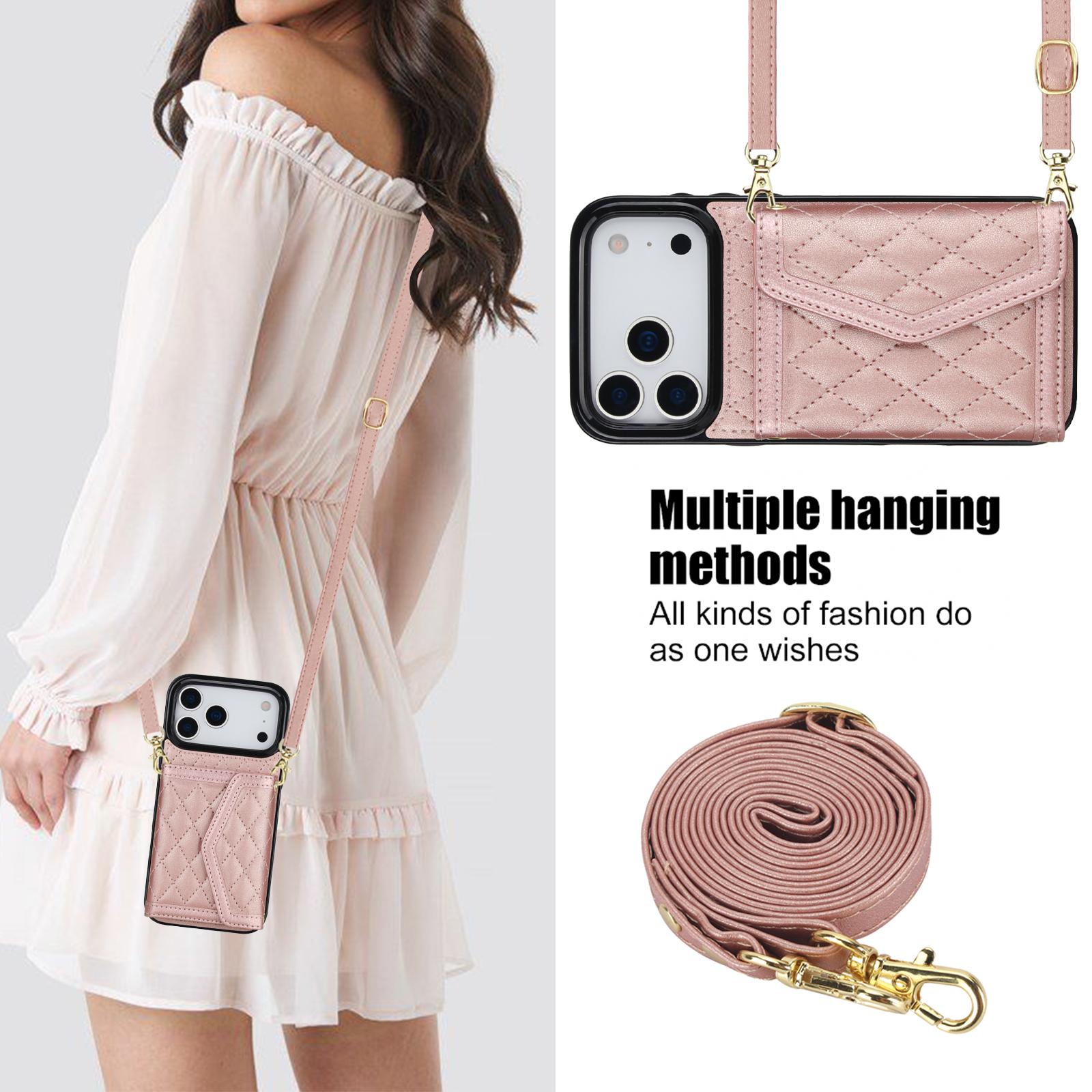 

Luxury Splice Crossbody Card Solt Wallet Flip Leather Phone Case For iPhone 17 Pro Max 16 Plus 15 14 13 12 11 Long Lanyard Cover iPhone 15 Pro Max рожевий