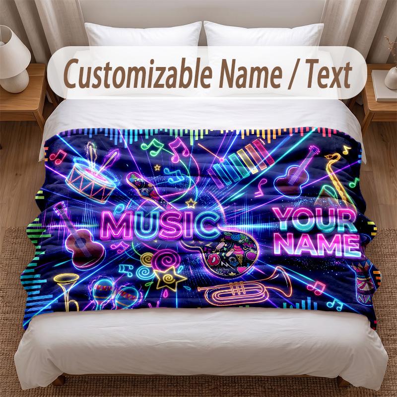 Music General Theme Soft Blanket Personalized Custom Name Text Print Warm Blanket Home Sofa Bedroom Decor