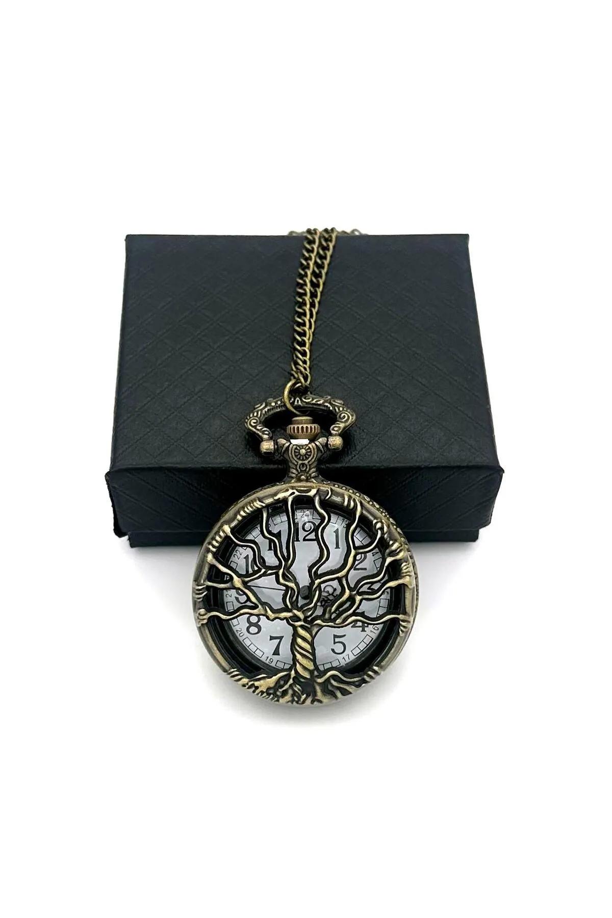 

Винтажные ретро-часы на цепочке в коробочке с мотивом «Древо жизни» — карманные часы