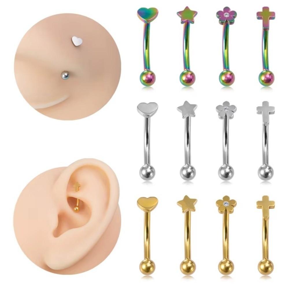 Star Curved Eyebrow Sticks Stainless Steel Punk Body Jewelry All-gender