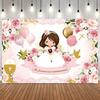 Mi Primera Comunion Photography Background Holy Bible Cross Newborn Baptism Backdrop First Holy Communion Party Decor Banner24