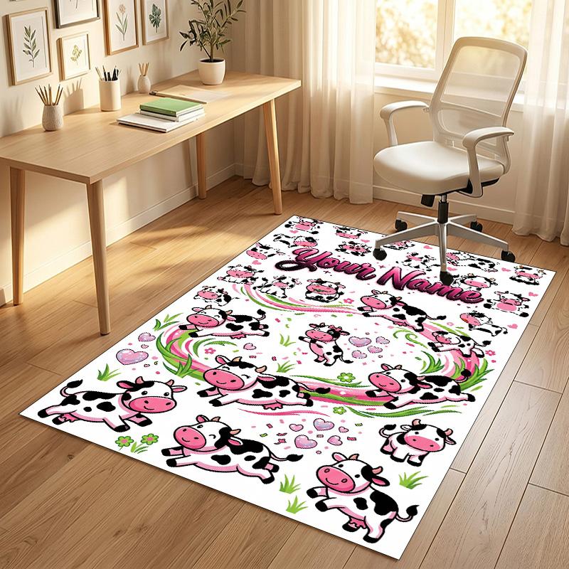 Cow Highland Theme Crystal Velvet Rug Personalized Custom Name Text Soft Floor Mat Home Decor