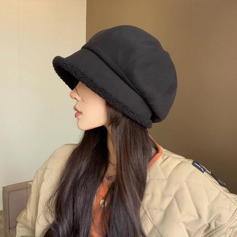 Women Thick Fisherman Hat, Winter Thick Velvet Warm Hat, Large Brim For Winter Warmth And Anti Separation, Ear Protection Decor