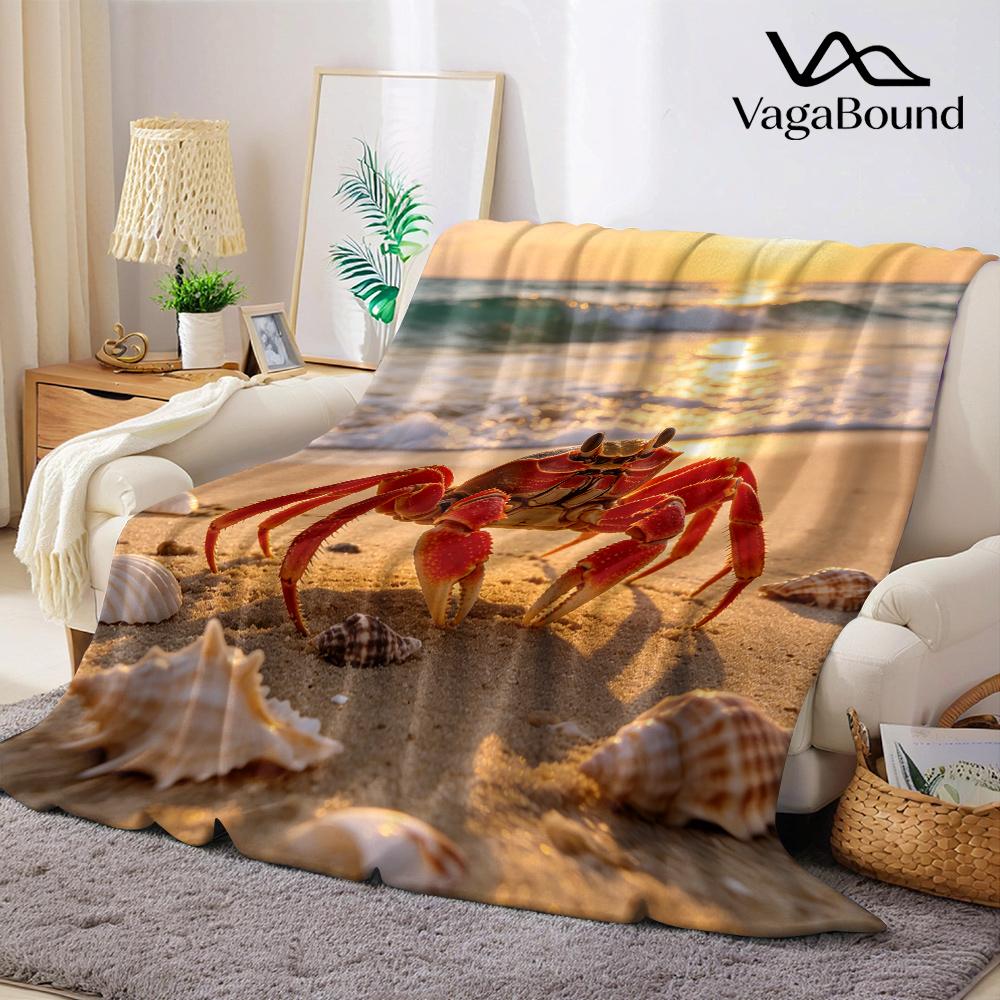 Cute Crab Beach Flannel Blanket Warm Soft Halloween Christmas All-Season Couch Decorative Cozy Warm Gift