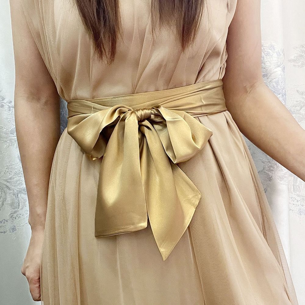 Wide Bowknot Fabric Ribbon Cummerbunds Lace Up Waistband Strap  For Skirts Dress Top Clothes