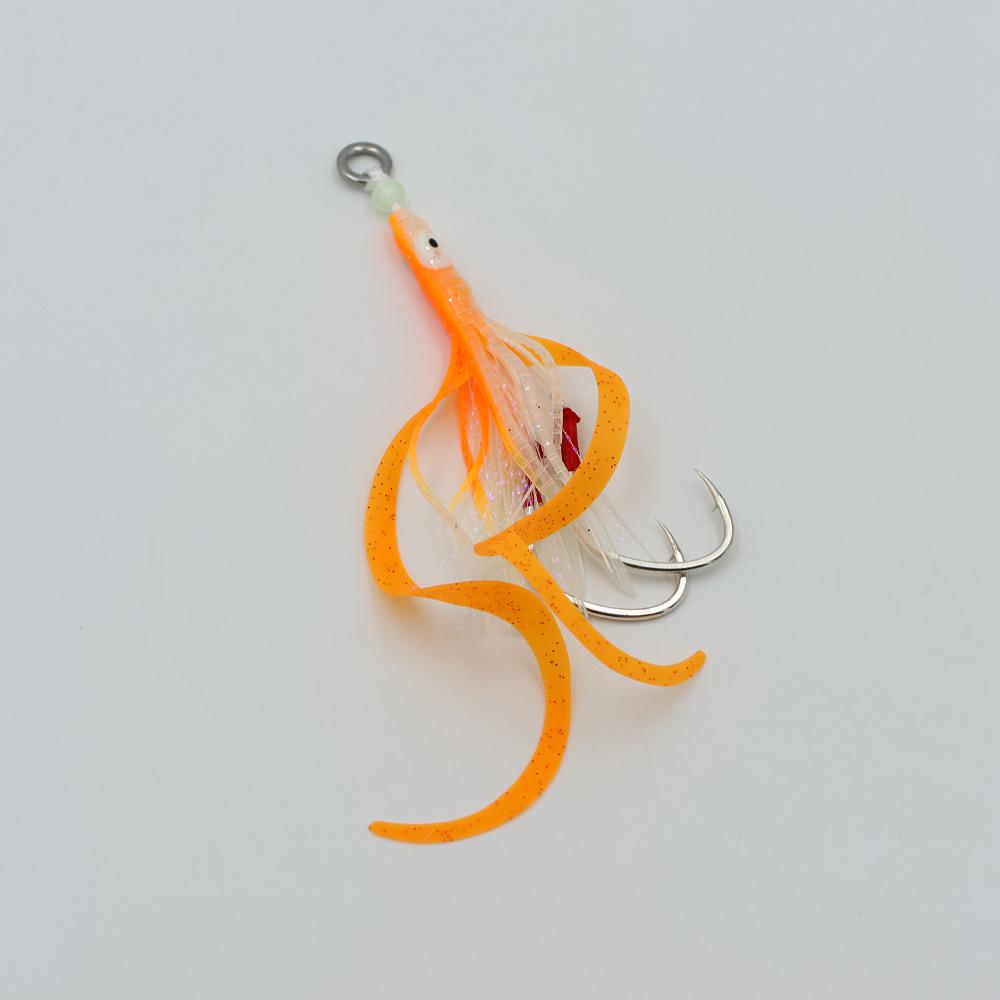 3 buc. Fuste moi calmar care luminează în întuneric, nălucă cu 2 cârlige asist pentru jigging cu prezentare lentă, momeală pentru trolling pescuit în apă sărată (Trandafir Portocaliu Alb)