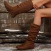 Otoño Invierno Rosa Botas Media Caña Mujer 2025 Moda Ante Sintético Plisado Botas Mujer Talla Grande 36-42 Tacón Plano Largas Botas Mujer