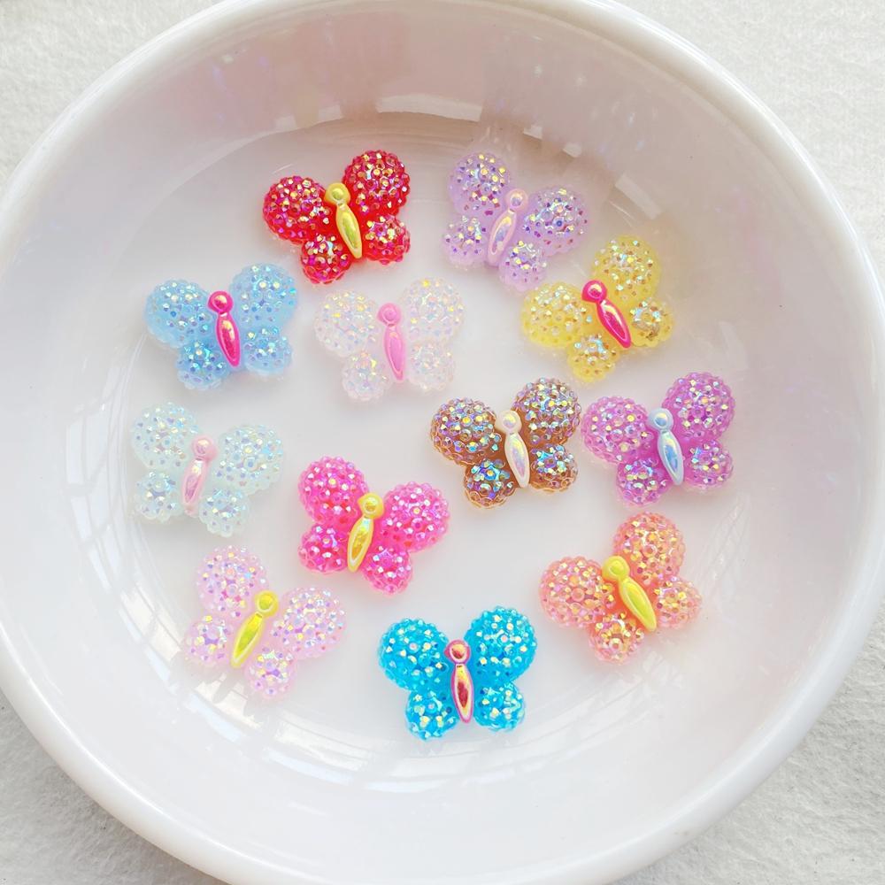 30pcs Colorful Resin Kawaii Mini Painted Shiny Butterfly Nail Art Flat Back Stone Figurines Scrapbook DIY Jewelry Decor Crafts