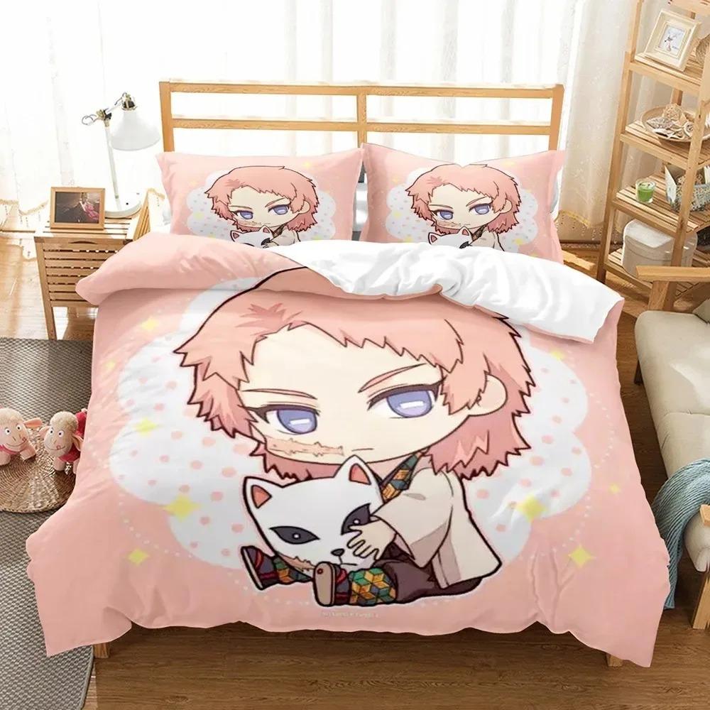 3D Anime Demon Slayer Duvet Cover Sets with Pillow Cover Polyester Teens Boys Bedding Set Full Queen King Size Cartoon Bed Linen