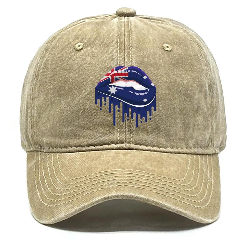 Australia Flag Lip Print Adjustable Baseball Cap, Patriotic Flat Cap Summer Leisure Sporting Sun Protective Adjustable Baseball Hat