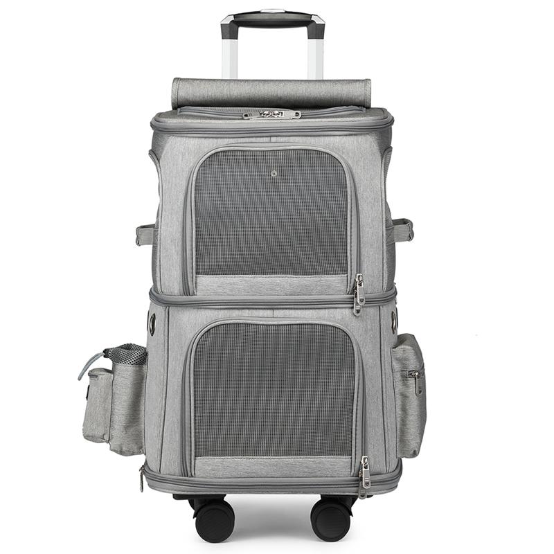 AMZN 2025 Trending Portable Breathable Zipper Detachable Pet Carrier Wheels 2-Cats/Dogs 600D Oxford Waterproof Non-Slip 4-Season (Grey,L)