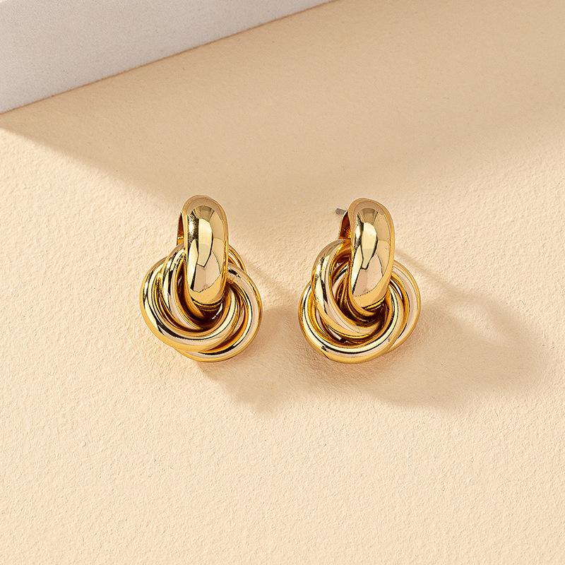 2PC Retro Metal Gold Multi Layer Loop Pendant Earrings for Women's Fashion Zircon Party Daily Wear Matching Accessories-4841