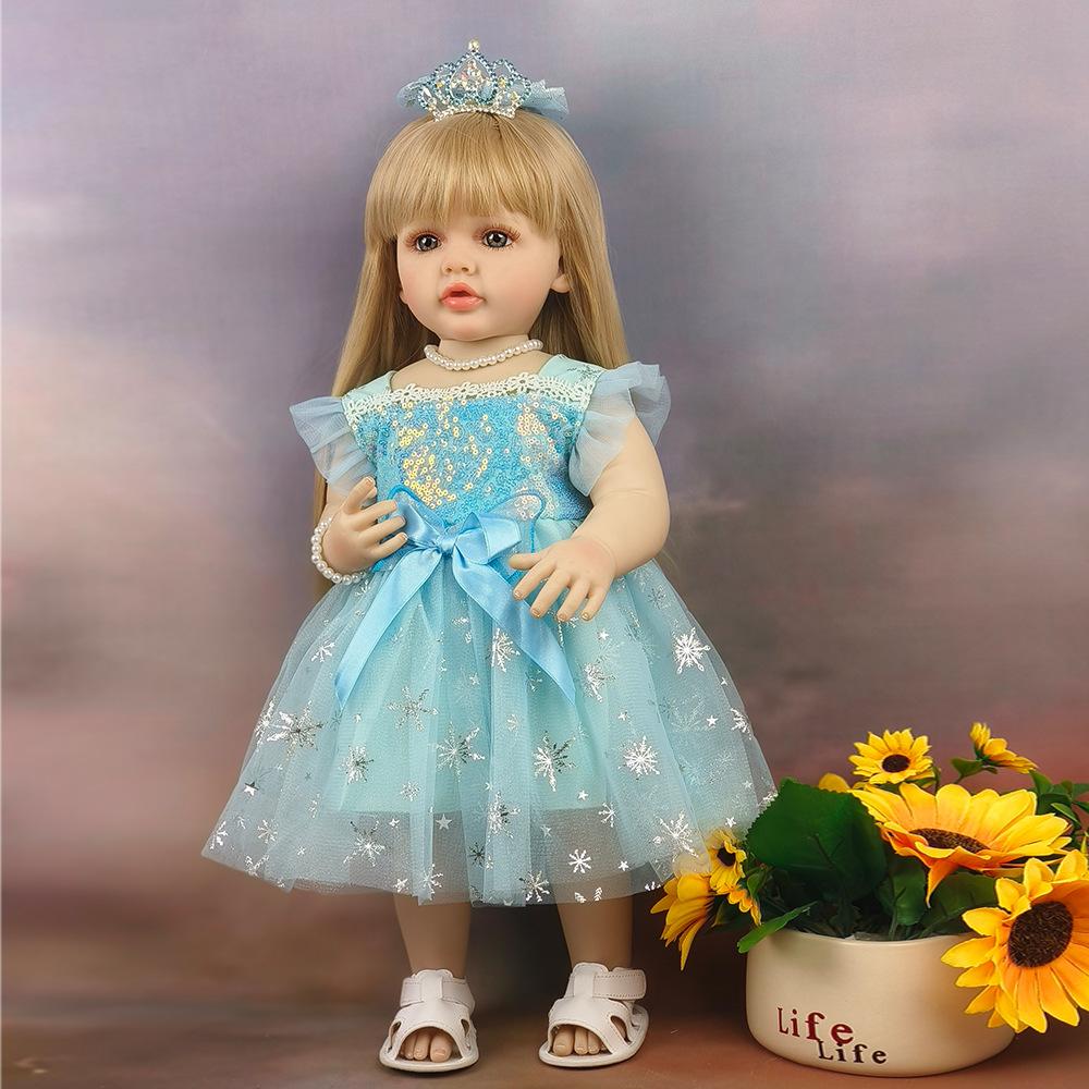 55cm Full Vinyl Body Simulation Reborn Dolls Betty Pretty Princess Girl Baby Doll with Long Hair Brown Gold Color Optional Cute Rebirth Dolls for Kids