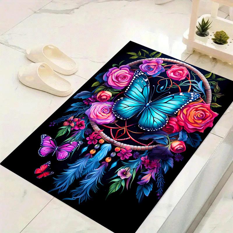 1pc Butterfly Dream Catcher Design Indoor Area Rug - Soft, Anti-Slip, and Durable Gaming Room Decor for Bedroom