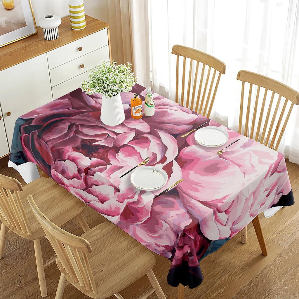 Purple Peony Flowers Tablecloth for Dining Room Kitchen Living Room Party Decor 3d Digital Print Beautiful Penoy Table Cover