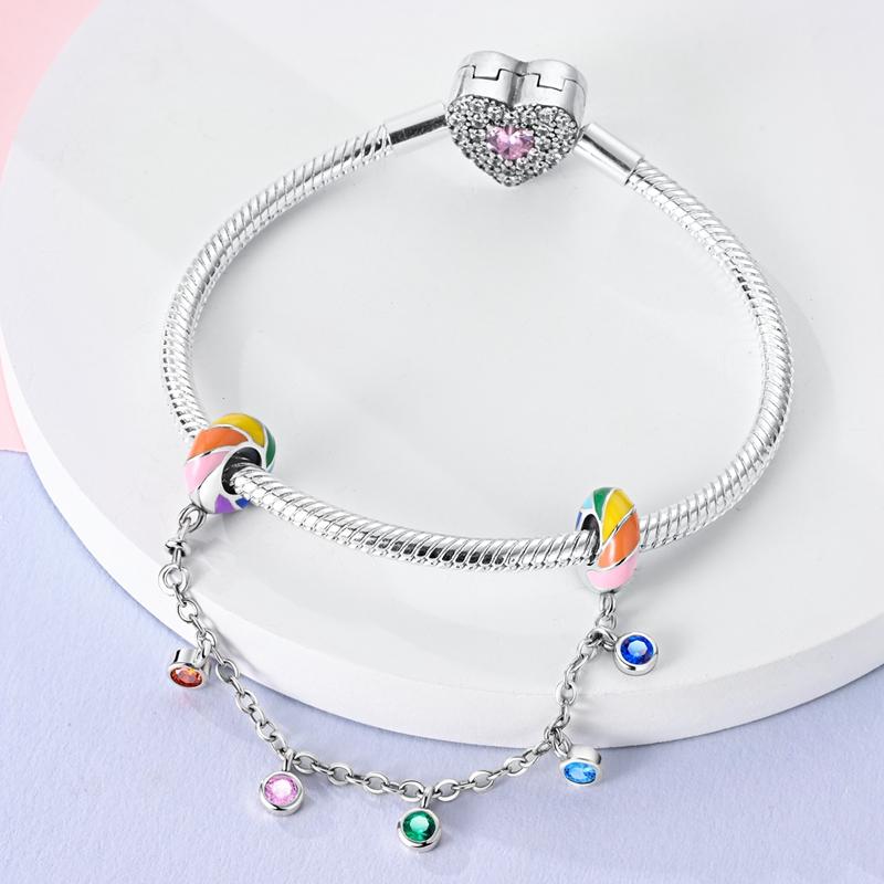 Real 925 Silver Stars & Moon Sunflower Safety Chains Spacer Beads Charms Fit Qikaola 925 Bracelets DIY Jewelry