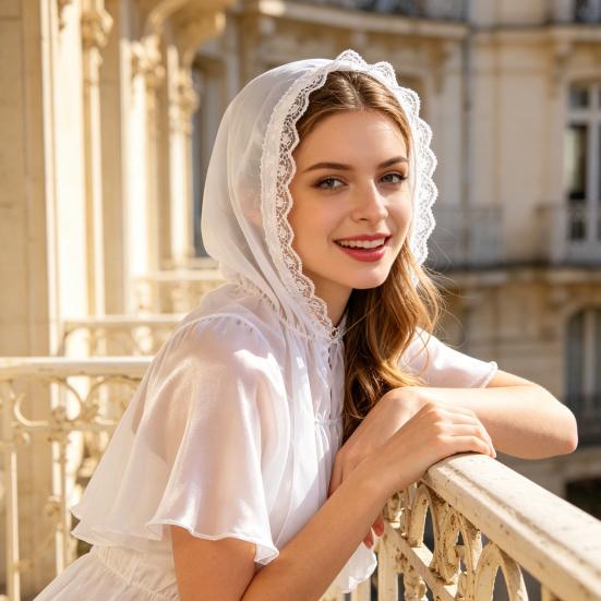 Kapuzen-Kopftuch mit Spitzenrändern Weiches Organza-Material Elastische Nackenpassform Sonnenschutz Winddichtes Schal-Tuch